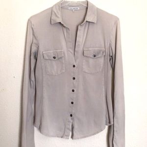 James Perse Contrast Ribbed Surplus Shirt Top